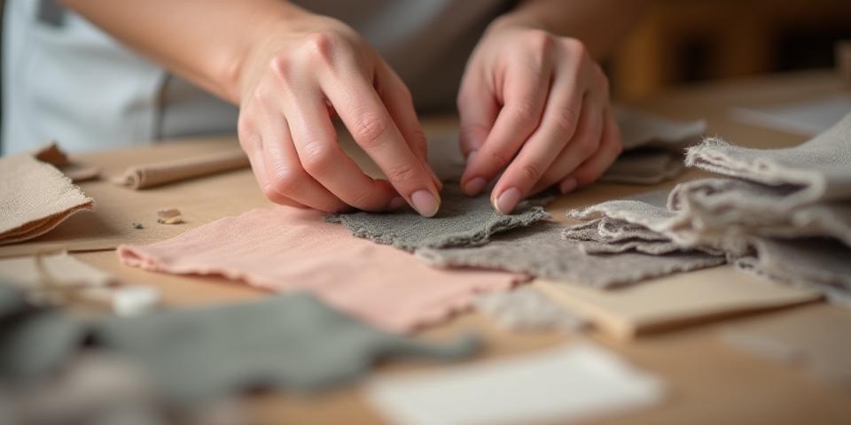 Hands working with textile samples
